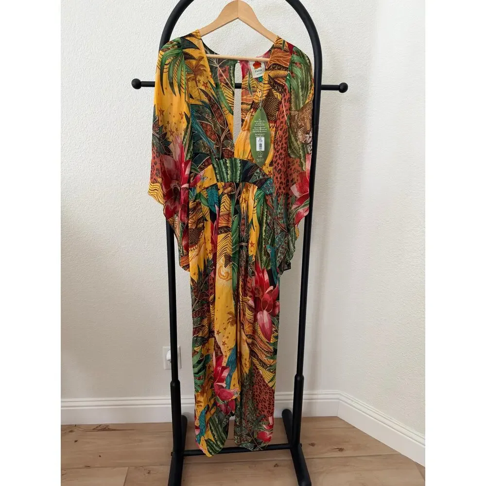 Farm Rio NEW Tropical Dreams Caftan Dress Yellow Size S - Picture 10 of 10